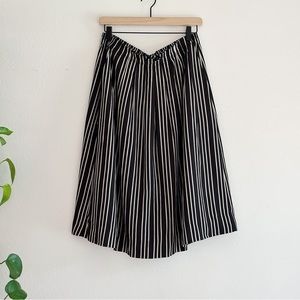J.Crew A Line Paper Bag Waist Black Striped Pleated Skirt with Elastic